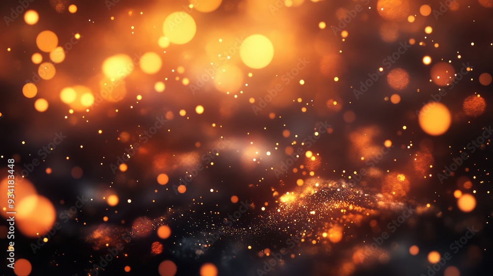 Poster warm, glowing digital embers floating softly in the darkness, with sparks of light adding depth and 