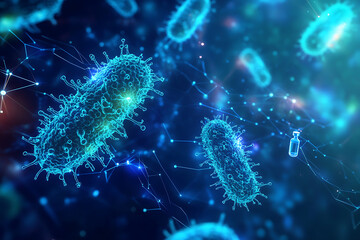 Fototapeta premium An abstract digital background illustrating the concepts of bacteria and vaccination