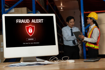 Cyber security software show alert of cyber attack for protection snugly. Danger from virus, phishing and cyber fraud.