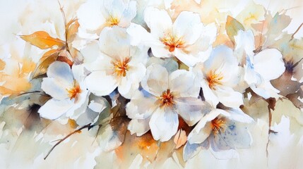 Watercolor depiction of a vibrant bouquet of white flowers on a white background Close up view