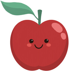 Smiley Red apple with leaf cartoon