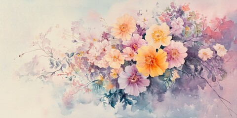 Watercolor depiction of a delicate flower bouquet