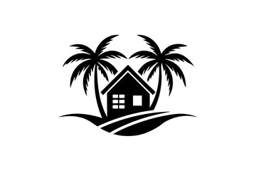 Holiday Summer Beach with Coconut Palm Tree Vector Illustration