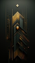 Fototapeta premium Abstract gold and black geometric design with a sphere.