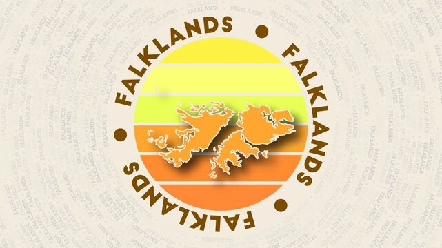 Falklands logo intro. Badge with the circular name and map of country. Radiant Falklands round logo animation.