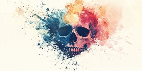 Vintage abstract watercolor splash featuring a skull