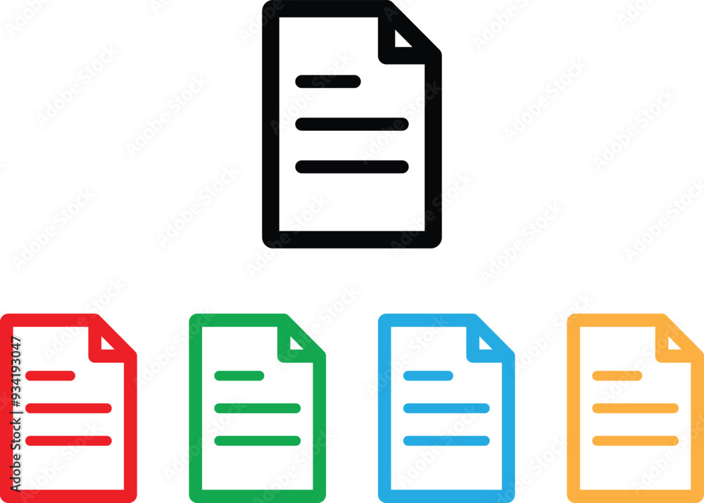 Poster colorful file text icon set in different colors . text document page icon vector