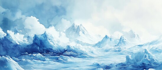 Watercolor depiction of icy and frozen waves