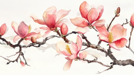 Watercolor arrangement featuring Magnolia blossoms