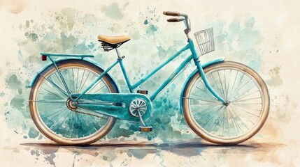 Fototapeta premium Watercolor depiction of a retro bicycle in turquoise