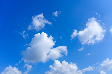 View blue sky with cumulus clouds in high