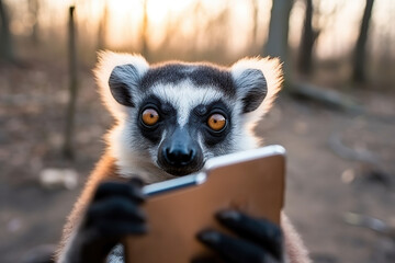 Obraz premium Ring lemur catta making selfie