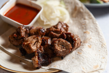 grilled meat, shashlik 