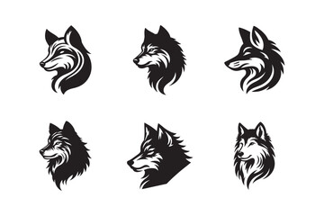 Wolf head set icon silhouette vector illustration design. Wolf icon black white