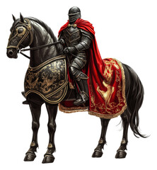 PNG Knight on black horse in ornate armor with cape