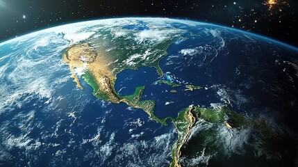 A cinematic view of the Earth from space, highlighting its vastness and natural beauty. 