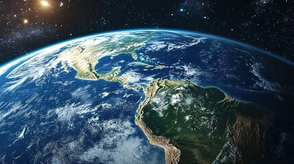 Obraz premium A cinematic view of the Earth from space, highlighting its vastness and natural beauty. 