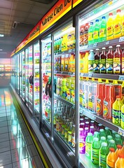 Refrigerated Drinks Display In A Convenience Store