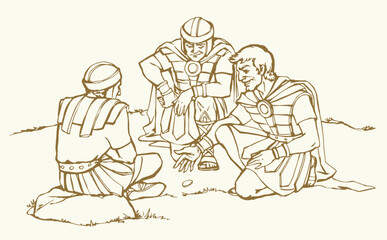 Vector drawing. Soldiers at the cross.