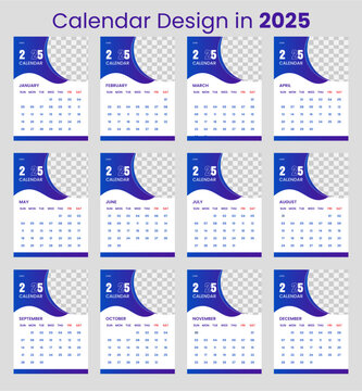 professional calendar design in 2025. Happy new year 2025