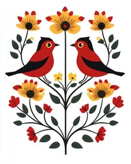 Bird Indian Symmetrical Traditional Pichwai Motif white background 