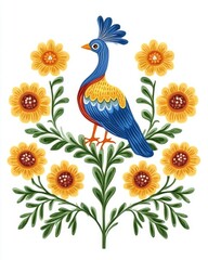 Bird Indian Symmetrical Traditional Pichwai Motif white background 