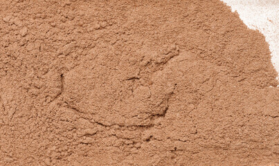 Dry ground cocoa powder, texture.