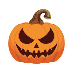 Happy Halloween pumpkin flat vector illustration, isolated on a transparent background. Ideal for spooky designs and autumn-themed decorations.