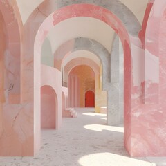 Naklejka premium Abstract Architectural Design with Arched Entranceways and Pastel Colors