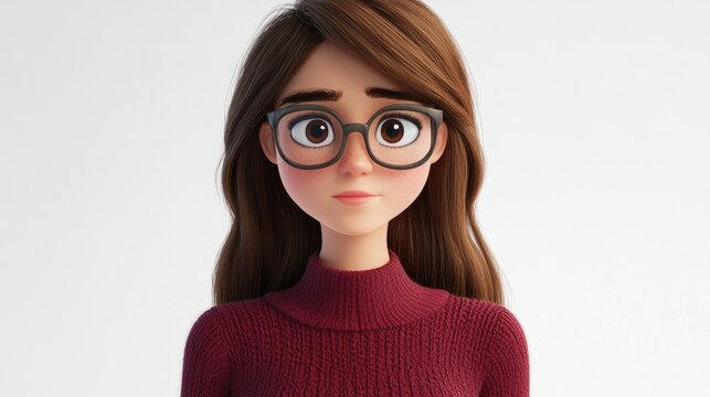 3D cartoon young woman showing a skeptical expression