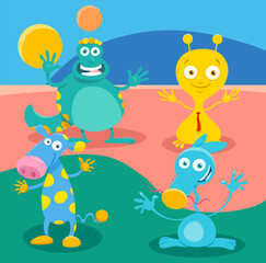 cartoon monster or alien fantasy characters group