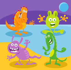 cartoon monster or alien comic fantasy characters group