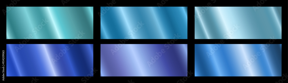 Poster blue metallic gradient with a frame on a black background. a pattern with a shiny metallic gradient.