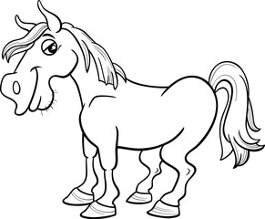 funny cartoon white horse farm animal character coloring page