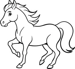 Cute Horse Illustration for Children's Coloring Book Outline Art

