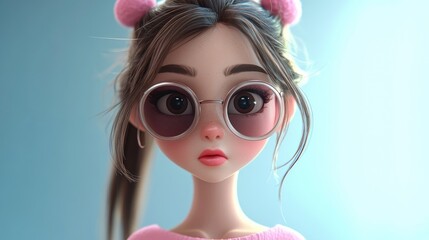 Fototapeta premium Adorable 3D cartoon girl with sunglasses and a pink top