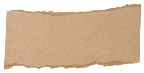 Torn piece of brown cardboard on a white isolated background
