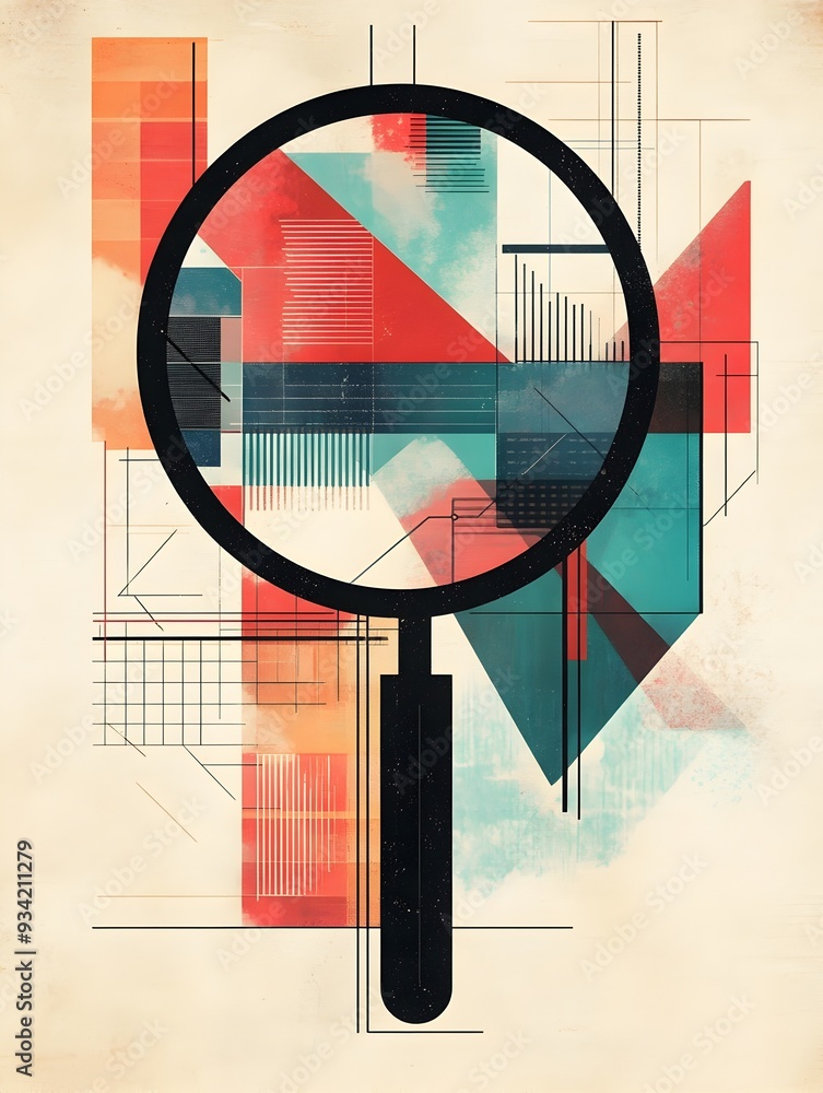 Aufkleber minimalist magnifying glass abstract for financial analysis and data visualization