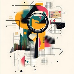 Abstract Financial Typographic Composition with Magnifying Glass and Analytics