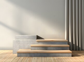 Minimalist Concrete And Wood Platform With Sunlight