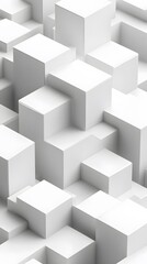 Obraz premium 3D White Cubes on White Background, Abstract Image, Texture, Pattern, Wallpaper, Cover and Screen of Smartphone, Cell Phone, Computer, Laptop, 9:16 and 16:9 Format