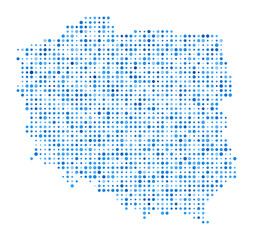Poland Dot Map. Country digital style shape. Poland vector image. Country shape blue circular dots. Vibrant vector illustration.
