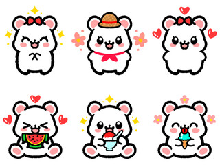 キュートな夏のシロクマのイラスト素材セット2
