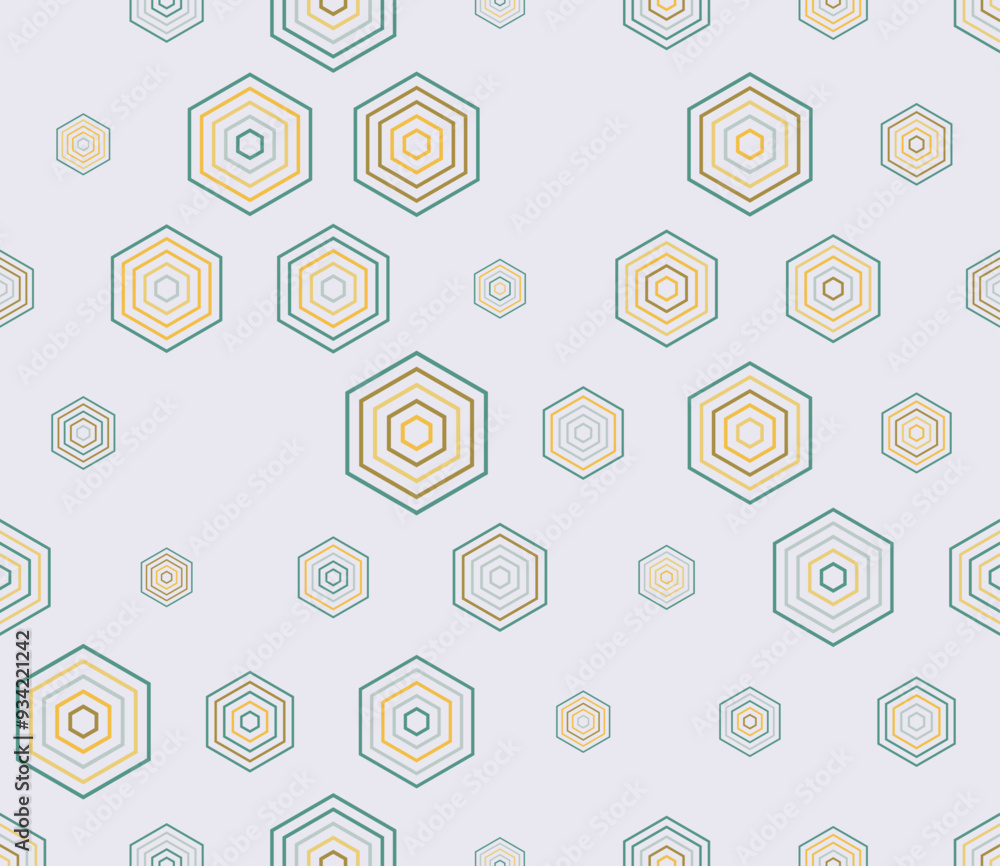 Poster tileable hexagon pattern. multicolored geometric elements of varied size. simple stacked hexagons. l
