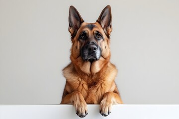 Obraz premium Commanding German Shepherd Dog Portrait on Minimalist White Background