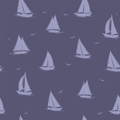 Yachts, seamless, pattern, realistic sketch, hand drawn vector