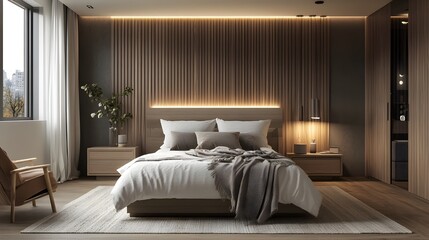 Serene Scandinavian Inspired Bedroom with Minimalist Design and Cozy Ambiance