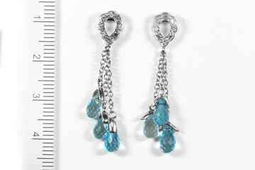 Blue topaz Gemstone and diamond earrings c