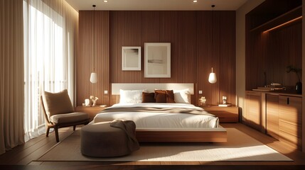 Cozy Contemporary Bedroom with Harmonious Natural Materials