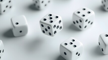 White Game Dice on White Background, Abstract Image, Texture, Pattern, Wallpaper, Cover and Screen of Smartphone, Cell Phone, Computer, Laptop, 9:16 and 16:9 Format